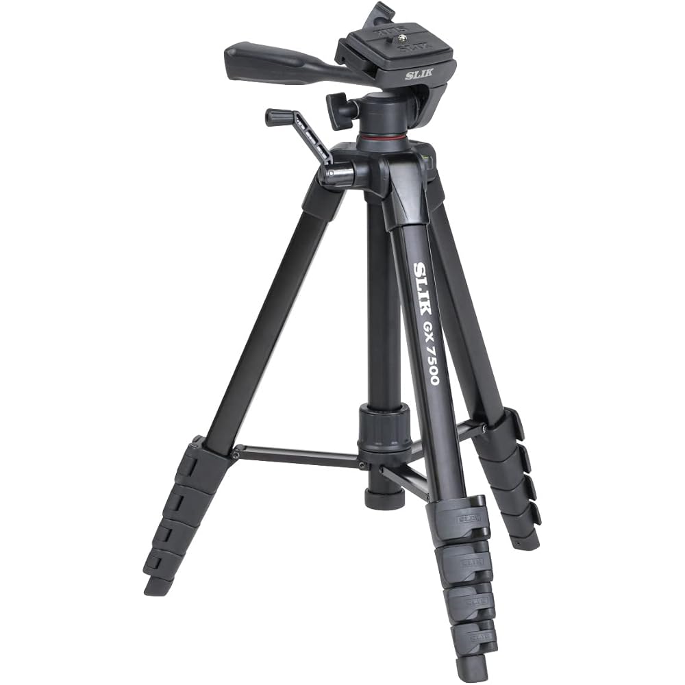 SLIK GX 7500 Tripod with 3-Way Head, Maximum Height 172cm, 5 Sections, Maximum Load Capacity 1.5kg, Lever Lock, Quick Release Plate, 217146