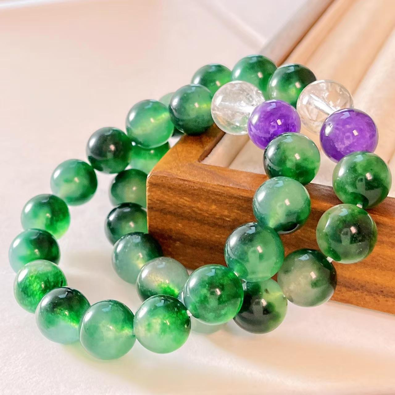 12Mm Retro Aquatic Agate Color Quartz Rock White Crystal Amethyst Bracelet Bracelet.