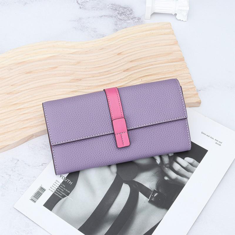 First-layer Cowhide Long Wallet Women's Fashionable Contrasting Color Handheld Large Capacity Multifunctional Mobile Phone Bag