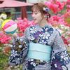 yukata comfortable yukata set with unique weave blue with pattern and sizes Plus-size set, fit, 3-piece (navy tie-dye tie-dye flowers, 4L-5L)