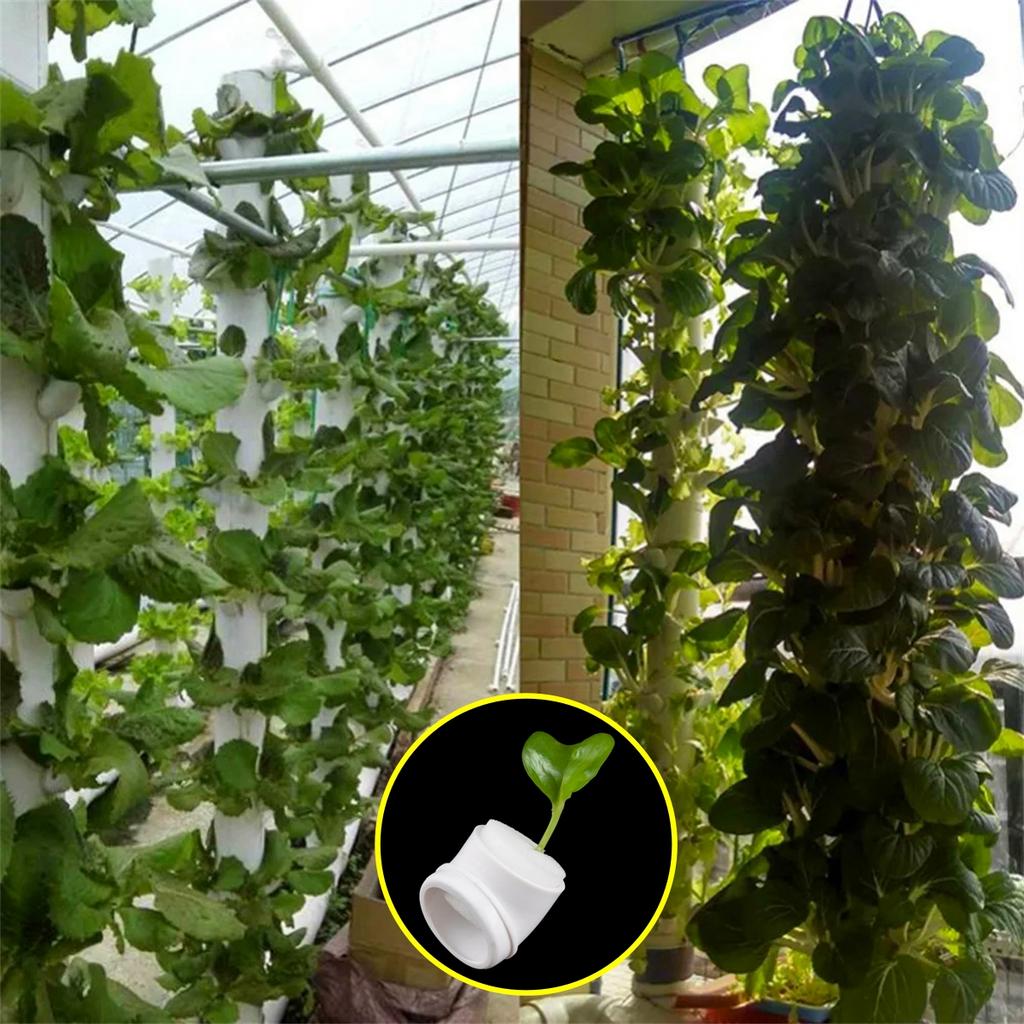 10Pcs PVC Pipe Soilless Hydroponics Fixed Plant Cups and Sponges Diameter 32mm Interface Plants Vegetables Seeds Nurturing Cups