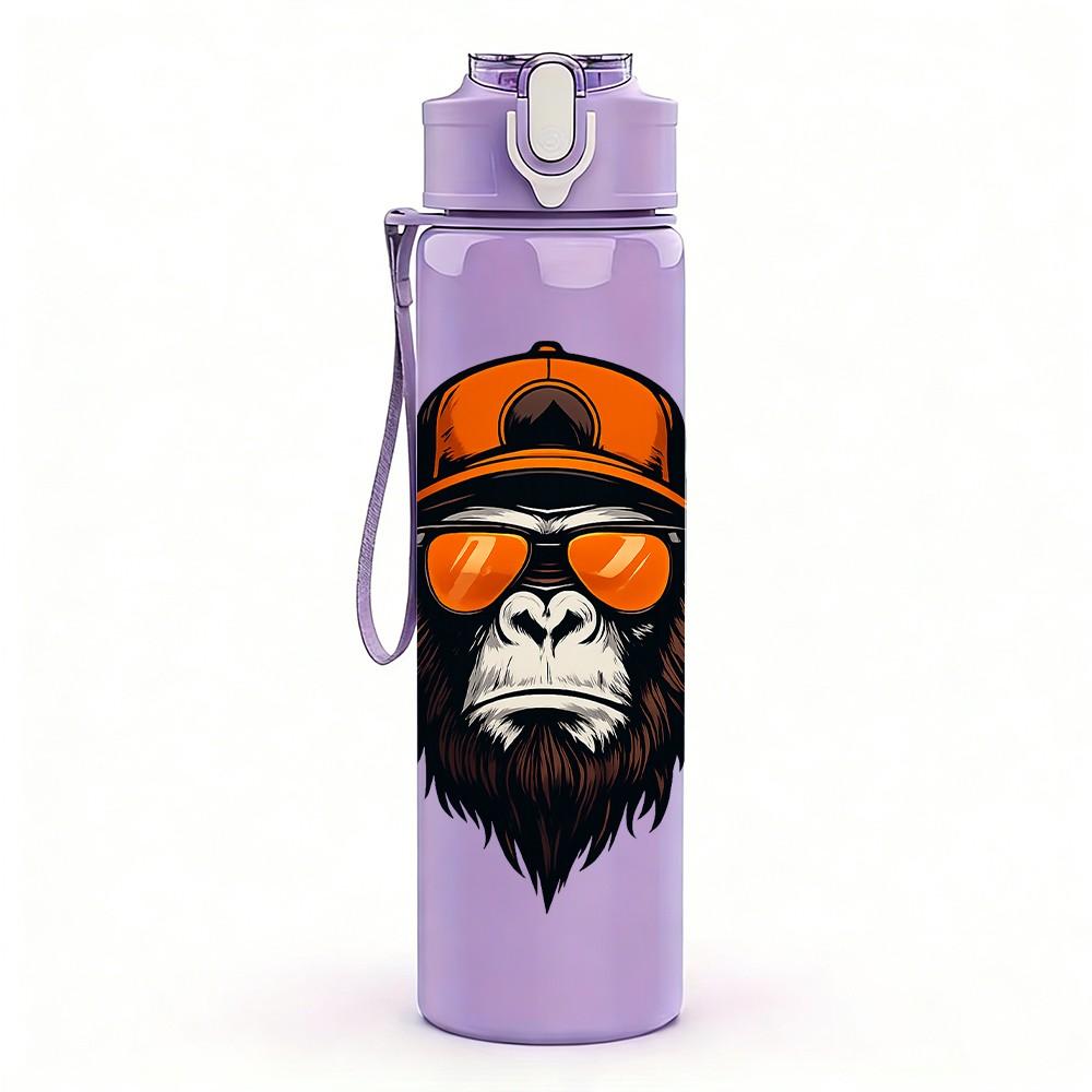 1PC Orangutan Gorilla Sunglasses Graphic 750ml Color Plastic Sports Water Bottle Leakproof Flip Straw Lid Suitable for Sports Office Home Use