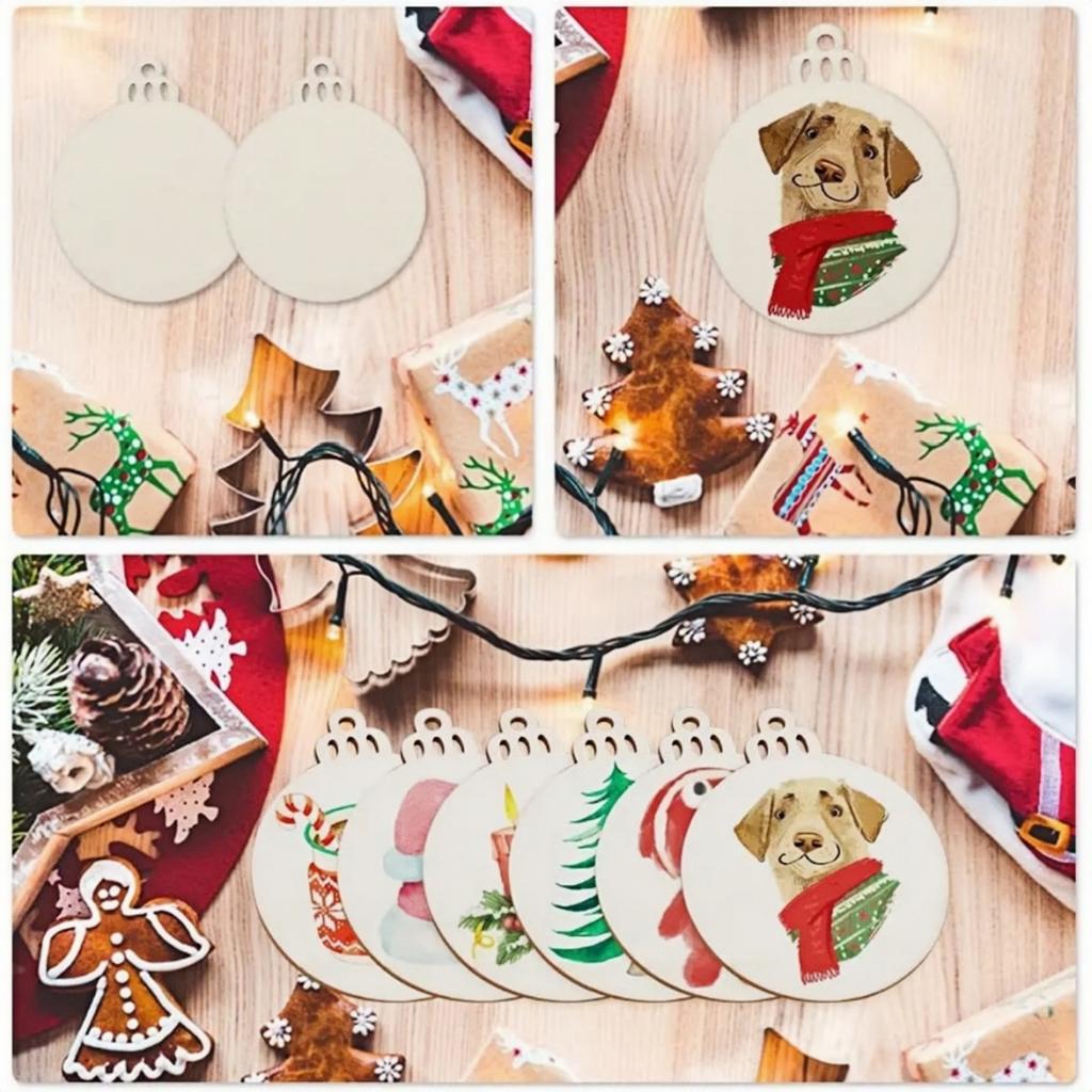 10-50Pcs Wooden Christmas Ornaments Unfinished Wood Slices with Holes Wooden Blanks Pendants for Kid DIY Craft Christmas Tree De