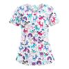 Uniforme de travail pour femme Imprimé animal Dessin animé Chat Chien Manches courtes Col en V Hauts Femme Chemisier Tenue de travail d'infirmière Uniformes médicaux Infirmière