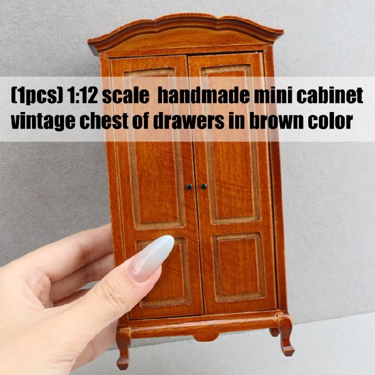 Detailed Miniature Wardrobe Model Figurine 1/12 Scale Doll House Furniture Wooden Storage Cabinet with Openable Door