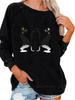 Ladies Spring/Fall Sweatshirt Women's Fashion Cat Print Top Oversized Pullover Sweatshirt