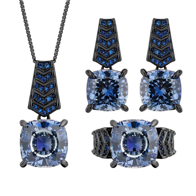 2026 New Huabi Jewelry Copper Bottom Gold-plated Simulation Nordic Blue Temperament Light Luxury Set Main Stone 14-12mm