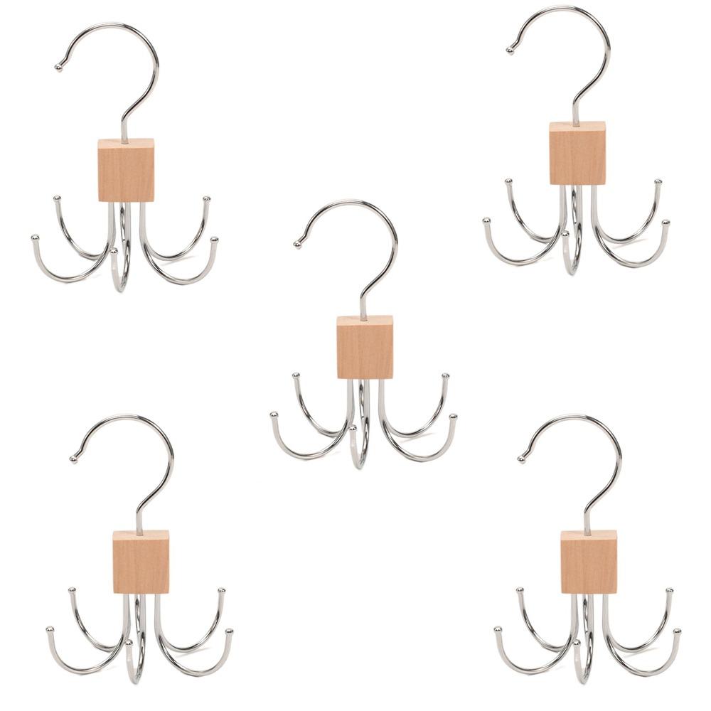 5Pcs 360 Rotatable Metal Clothes 6 Claw Hooks Hanging Scarf Rack Closet Organizer Wardrobe