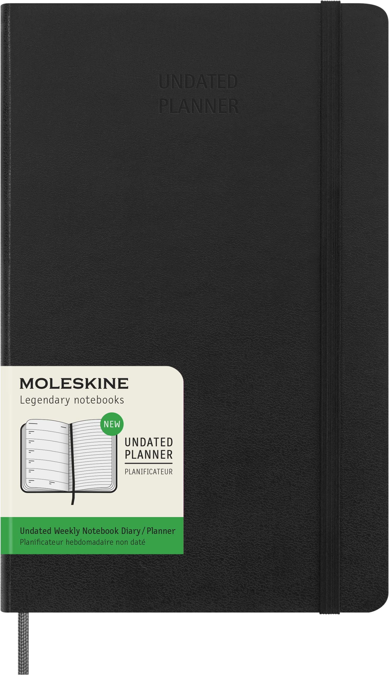 

Moleskine Недатированный 12-месячный еженедельник в твердом переплете, большой формат, 17см в ширину x 21см, черный DUNDB12WN3 (13см в длину) чёрный