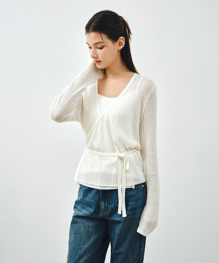 MONGDOL [Set] Sheer Linen Wrap Knit & Sleeveless White Mdkt124White