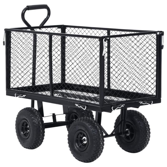 Hand Cart - Black - Durable Steel - 350 Kg - Large Pneumatic Wheels - Gardening