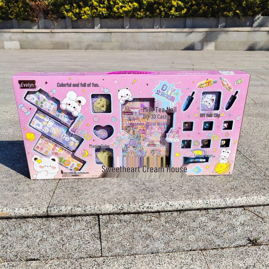 DIY 3D Castle Sweetheart Cream House Quiet Book & Card Holder Set for Girls