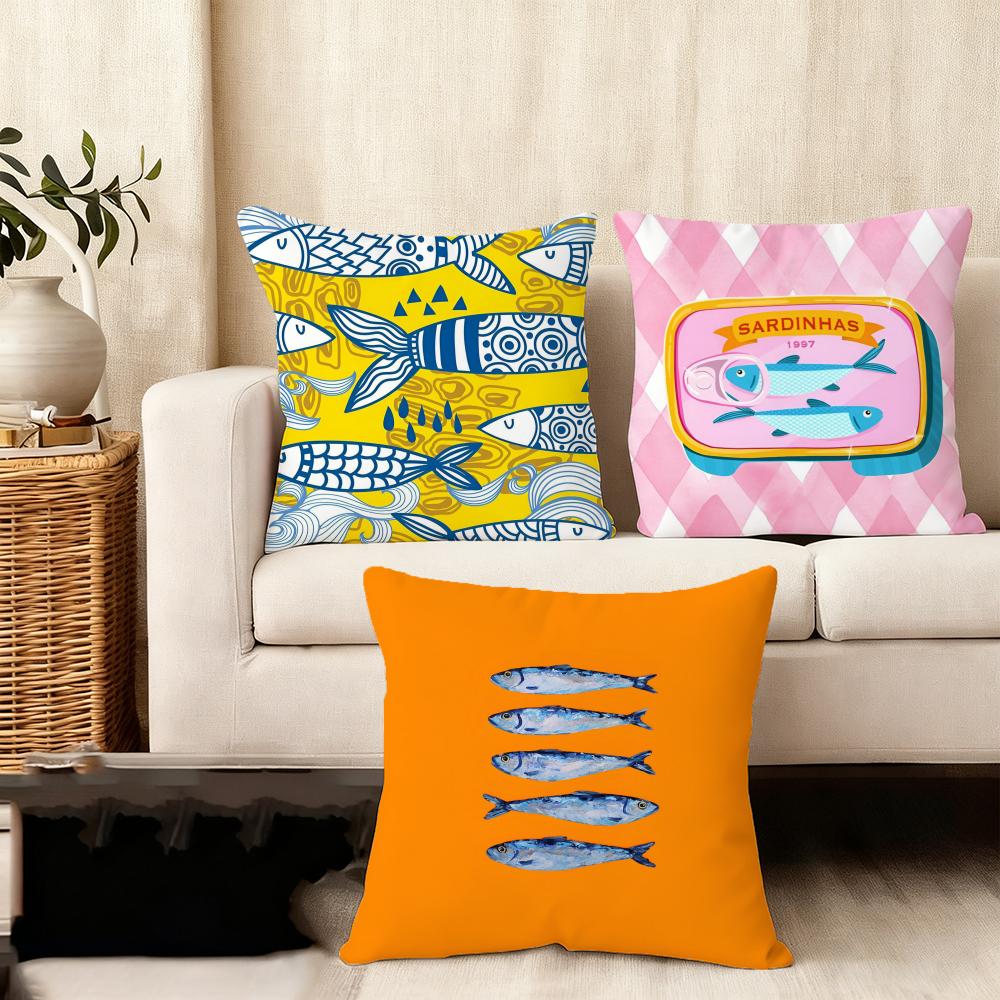 Cute Coastal Charm Sardine Cushion Cover Plush Fabric Soft DoubleSided Printed Sofa Warm Winter Home Child Gift Pillow Case