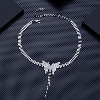 Girocollo con farfalle con strass da donna Scintillante elegante collana con colletto lungo per ragazze con nappa Regalo di accessori moda per feste di nozze