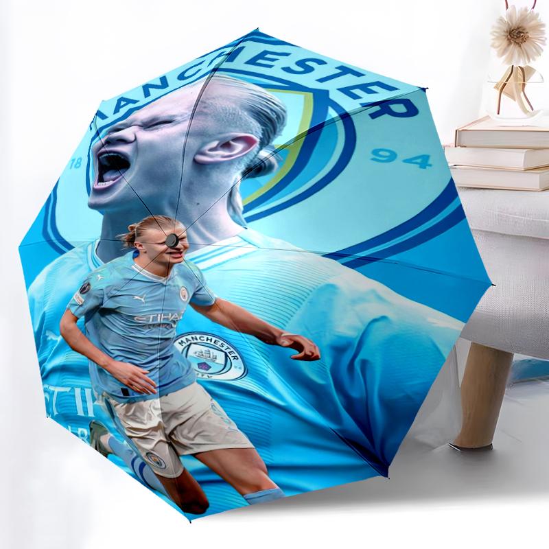 1pc Sturdy 8-Bone Auto Umbrella, Manchester United Manchester City Umbrella, Digital Printed, Foldable Umbrella for On-the-Go Outdoor Use
