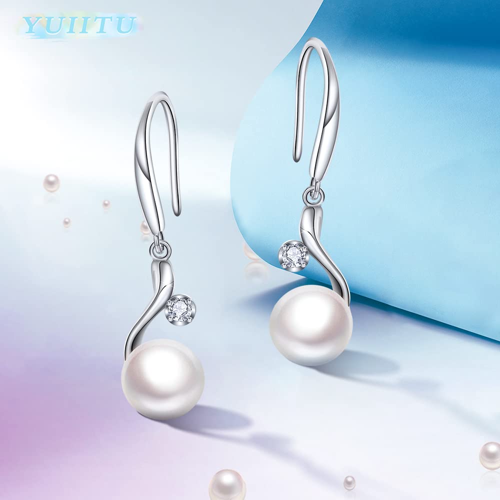 YUIITU Earrings for Popular Pearl Dangling Hypoallergenic Silver 925 Pearl 8mm Shell Pearl Gifts for Women Women, Earrings, Hook, Earrings, Earrings,