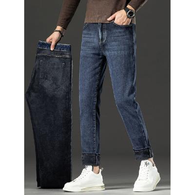 Spring And Autumn Winter New Men'S Plush/Regular Jeans Slimming Straight Stretch Business Versatile Long Pants