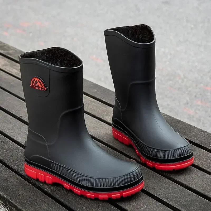 Summer Pvc Loafers Black Rain Boots for Men Wellies High Quality Wide Toes Man Shoes Gumboots Adult Low-heel Comfortable Garden