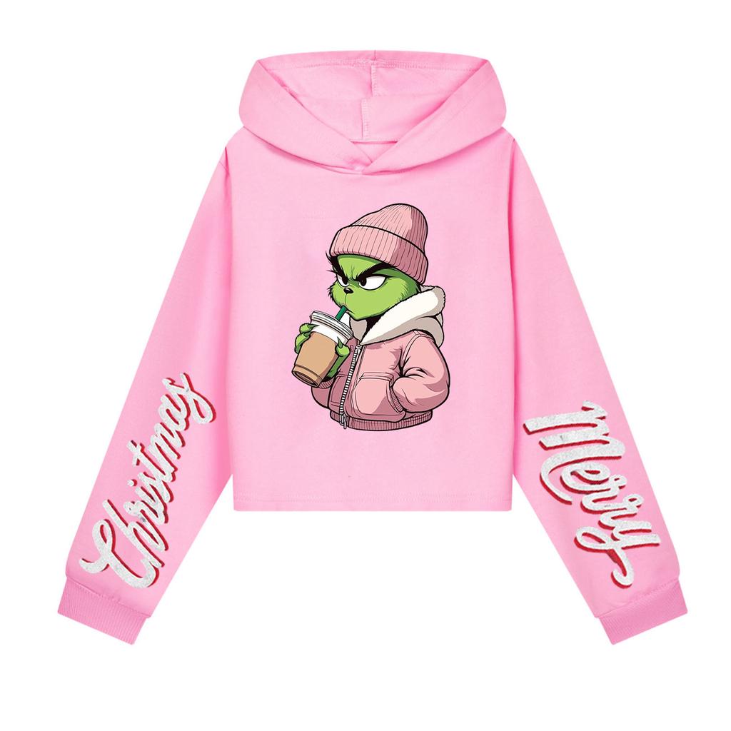 Dětská ležérní móda Vánoční potisk Mikina s kapucí a dlouhým rukávem (Bez stahovací šňůrky)