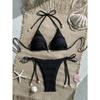 Solid Color Women Halter Three Piece Bikini Swimwear For Beach Swimming