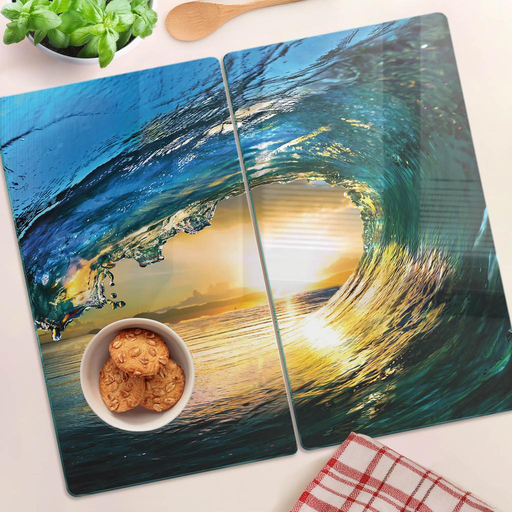 Set of Two Decorative Glass Kitchen Boards Ocean Wave 2x30x52 Cm