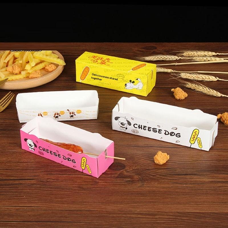 100Pcs Hot Dog Packaging Box Paper Disposable Party Tableware Food Serving Tray For Caterers Catering Boxes