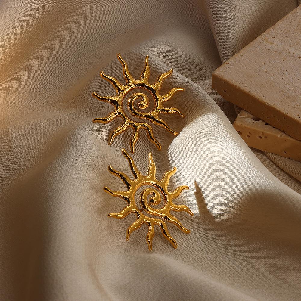 SunFlower Stud Earrings for Women Gold color Stainless Steel Elegant earrings Sun Geometry Jewelry Christmas Accessories Gifts
