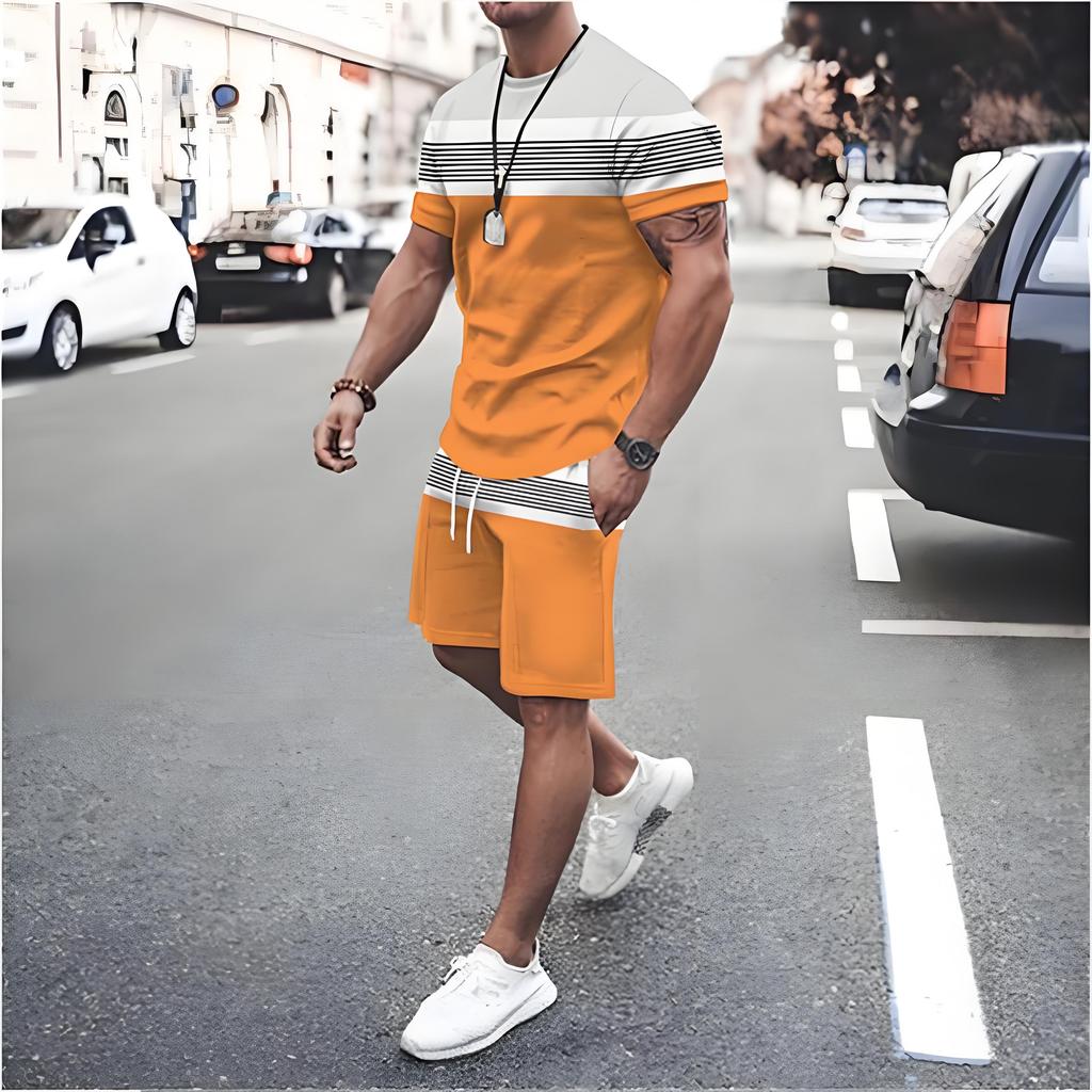 Irregular Graphic Print Short Sleeve Top Drawstring Shorts 2-piece Set 2026 Plus Size Loose Men's T-shirt Clothing Pocket Shorts