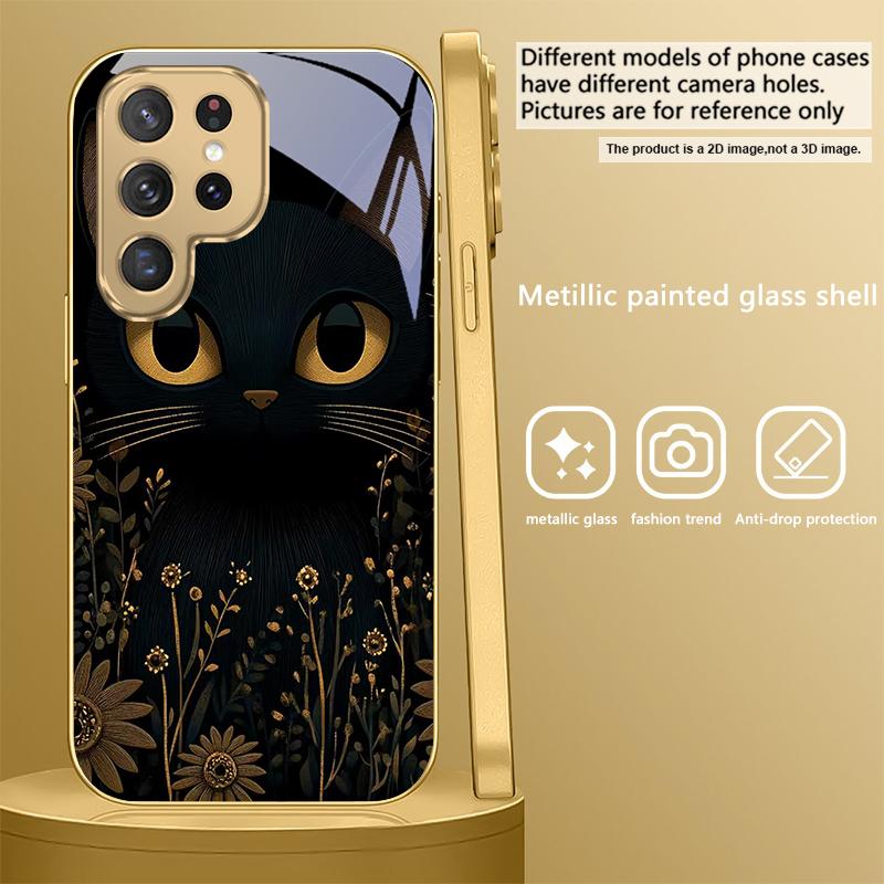 

Fantastic Black Cat For Samsung Galaxy S20 FE S21 S22 S23 Plus S24 Ultra S25Ultra S21+ S9+ S22Plus Golden glass phone case Galaxy S23+