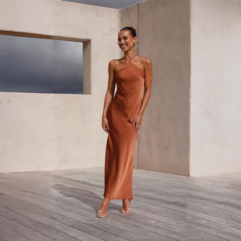 2024 Spring/Summer Sexy Solid Color Sleeveless Backless Slim Dress for Women