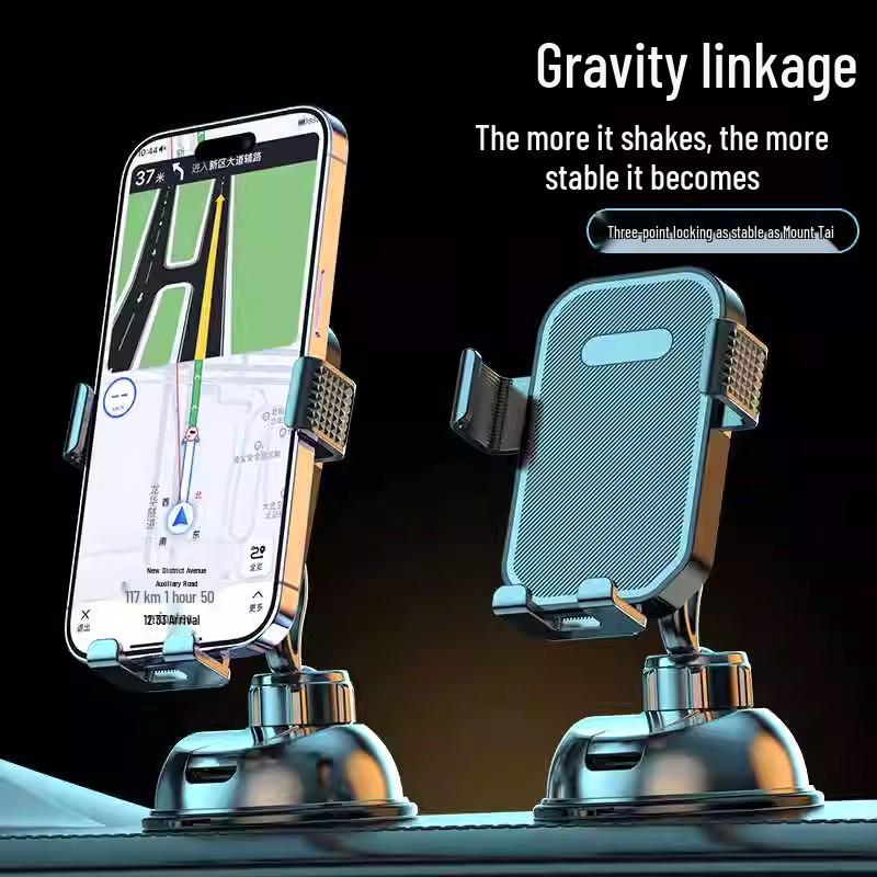 Universal Gravity Car Phone Holder with Suction Cup for Windshield, Dashboard, and Center Console.