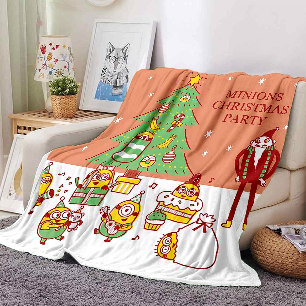 1Pc Christmas Minions Snowscape Blanket Soft Throw Blanket For Home Bedroom Bed Sofa Travel Office Solid Christmas Blanket