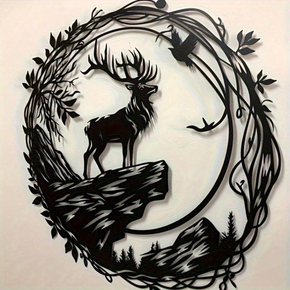 Metal Stag Wall Decor Circular Iron Frame Modern Farmhouse Living Room Wedding Gift Home Hanging Art