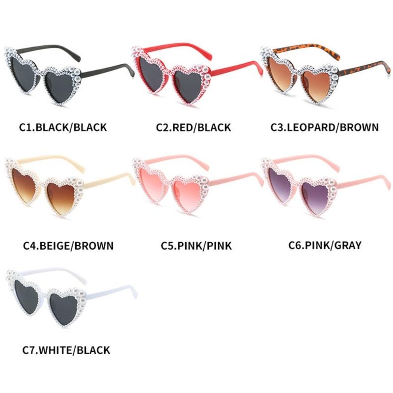 Fake Pearl Sun Glasses Women Heart Sunglasses UV400 Glasses Eye Sunglasses Unique Eyewears for Valentines Day Party