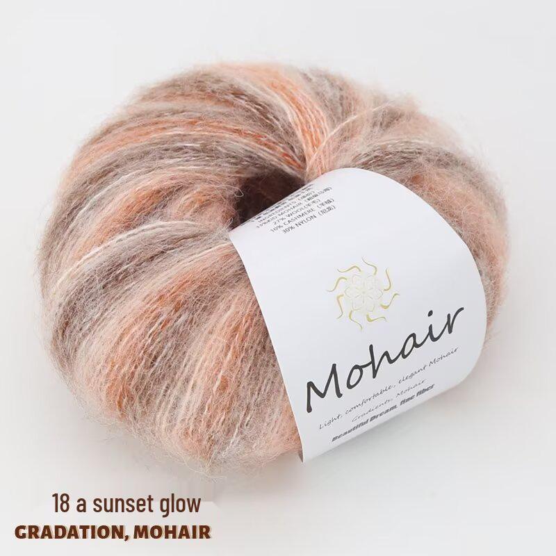 Colorful Gradient Hand-Dyed Mohair Yarn Ball 25g for Sweaters, Scarves, Knitting, and Crochet Projects