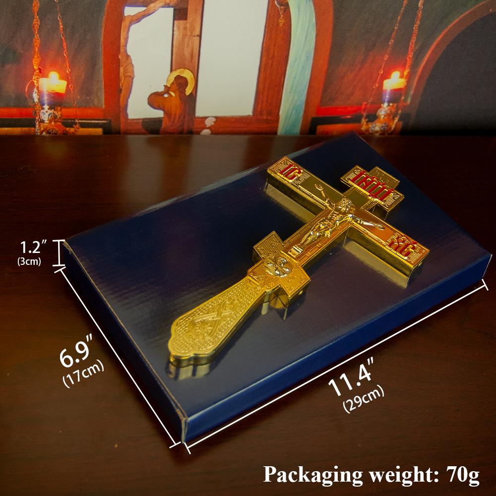 Orthodoxe Kerkleverancier Altaar Jezuskruis met Voet Verguld Kleurrijk Emaille Decor Bisschop Pastor Religie Cadeau