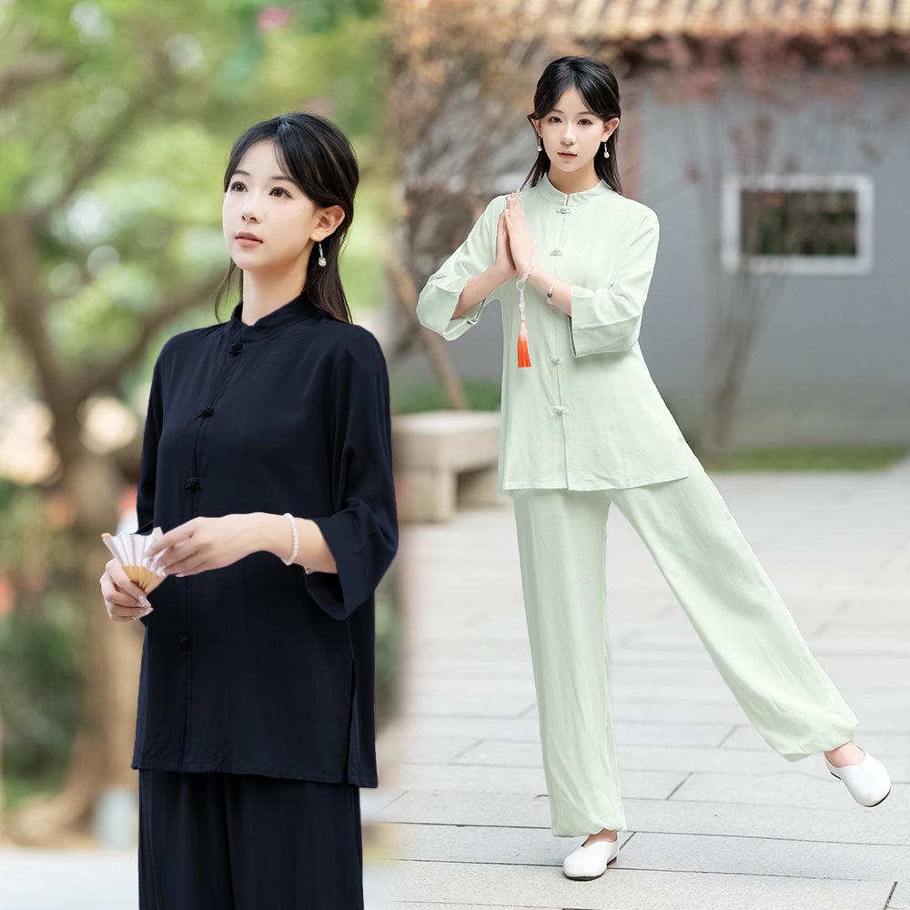 Zen Style Tai Chi & Yoga Two-Piece Set: Meditation & Healing Wear in New Chinese Design
