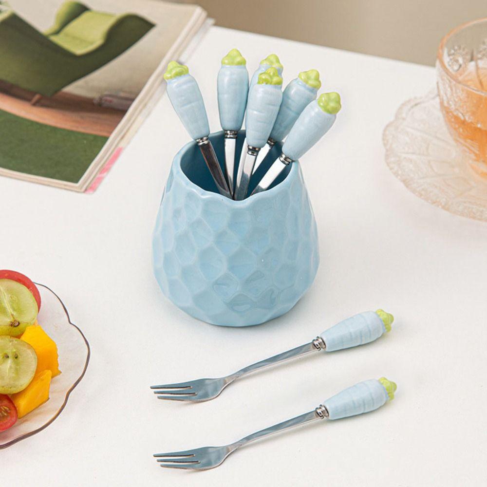 Pineapple Carrot Ceramic Fruit Forks Set Creative Ins Style Ceramic Fruit Forks Receipt Jar Home Decoration Household