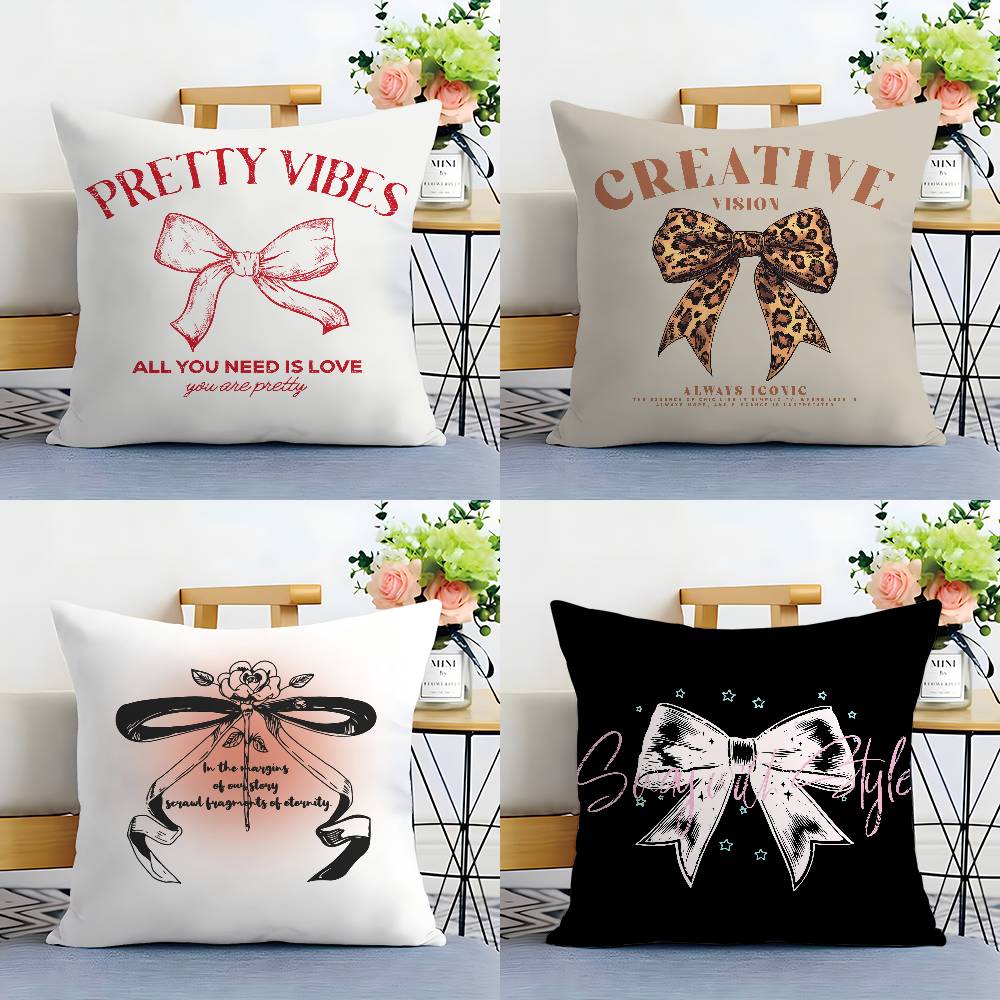 Korean Trendy Bow Pillow Case Plush Fabric Soft Double Sided Print Home Sofa High Quality Cushion Cover Throw