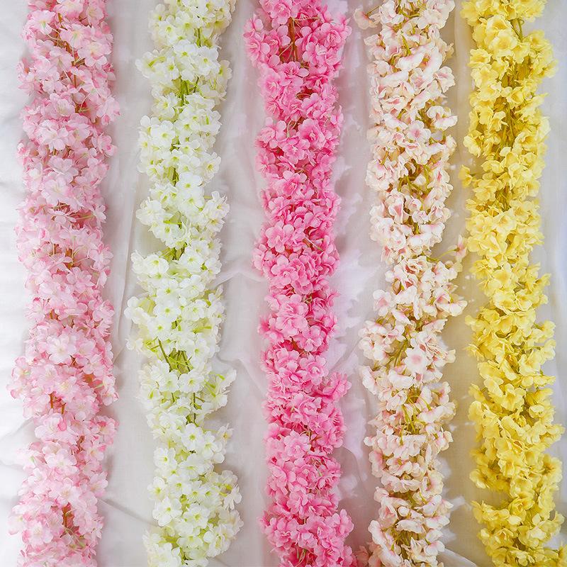 2Pcs Wedding Party Backdrop Diy Home Garden Decor 180Cm Artificial Cherry Blossom Garland Fake Flower Vine Wall Decoration