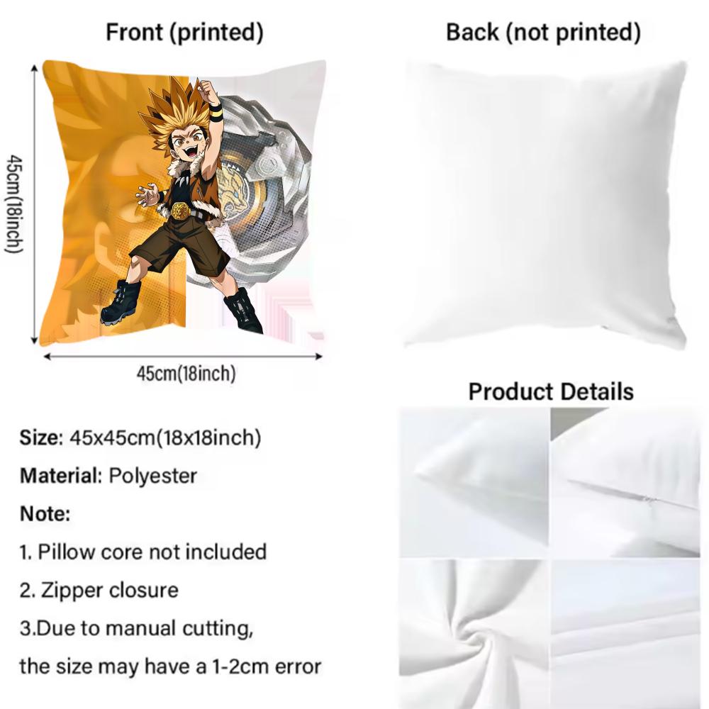 B-Beyblade Burst Anime Cushion Cover Pattern Printed Pillowcase for Living Room Sofa Cushion Cover & Bedroom Decor