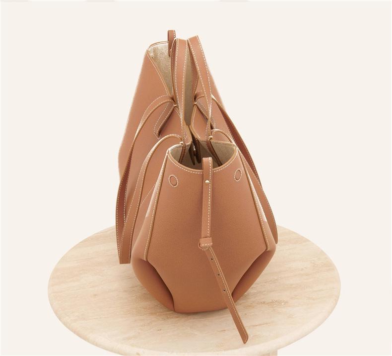 Genuine Polene Women's Large Cowhide Tote with Pleated Design – Shoulder and Underarm Fashion Bag.