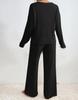 2025 Autumn/Winter Hot Selling Ribbed V-Neck Long Sleeve Brushed Casual Set for Women