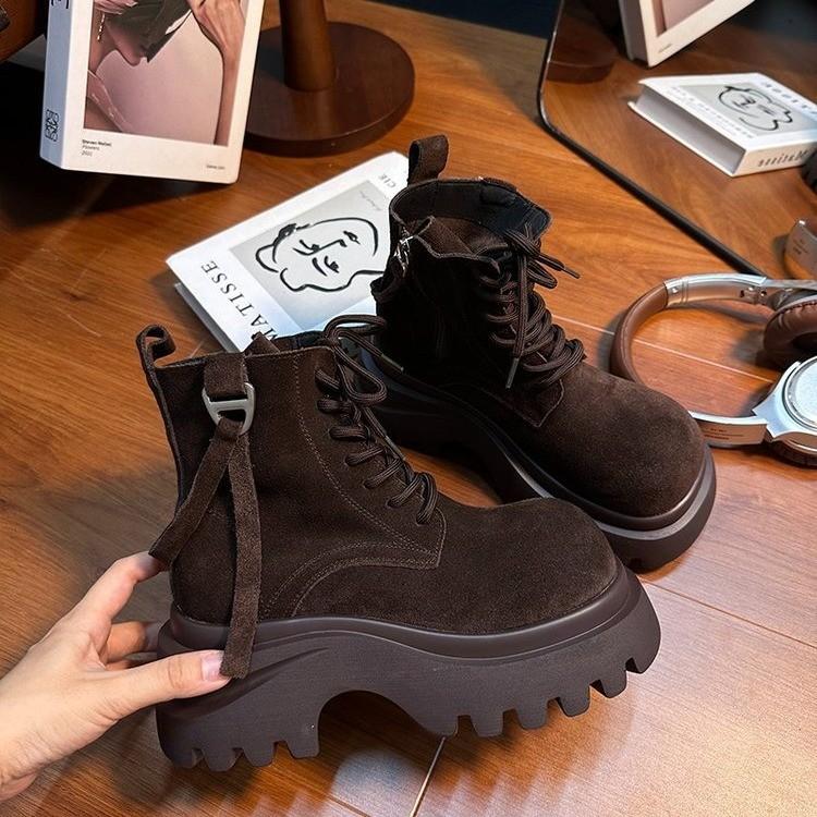 European matte soft leather big head muffin thick-soled Martin boots women's 2025 new small height increase versatile short boots