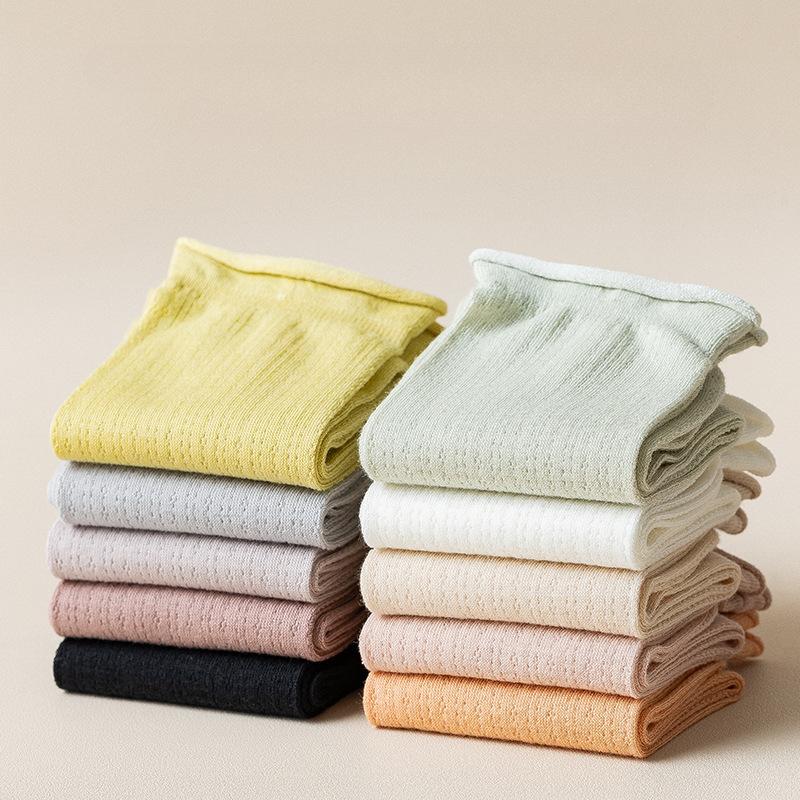 Lot de 5 paires de chaussettes Harajuku pour femme, couleur unie, en coton respirant, style tube central, collection printemps-été