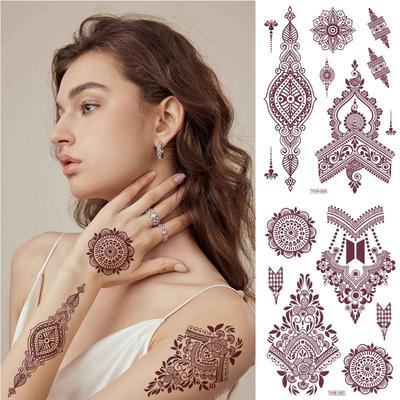 Henna krajkové tetovací samolepky na hřbet ruky - Hnědé, Jednorázové, Vodolepky