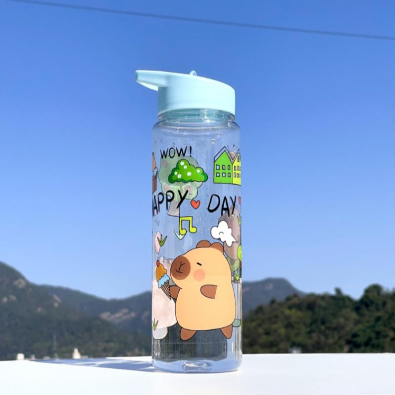 780ml Capybara Water Bottle For Kids Water Sippy Cup With Silicone Straw Leakproof Plastic Water Bottles Summer Kids Water Cup