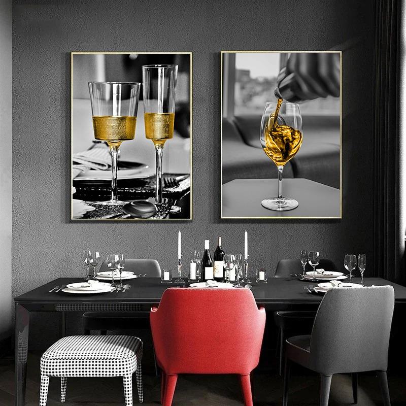 Elegant Modern Light Luxury Wine Glass Canvas Painting Wall Art Perfect for Living Room Kitchen Decor Unframed Poster Print