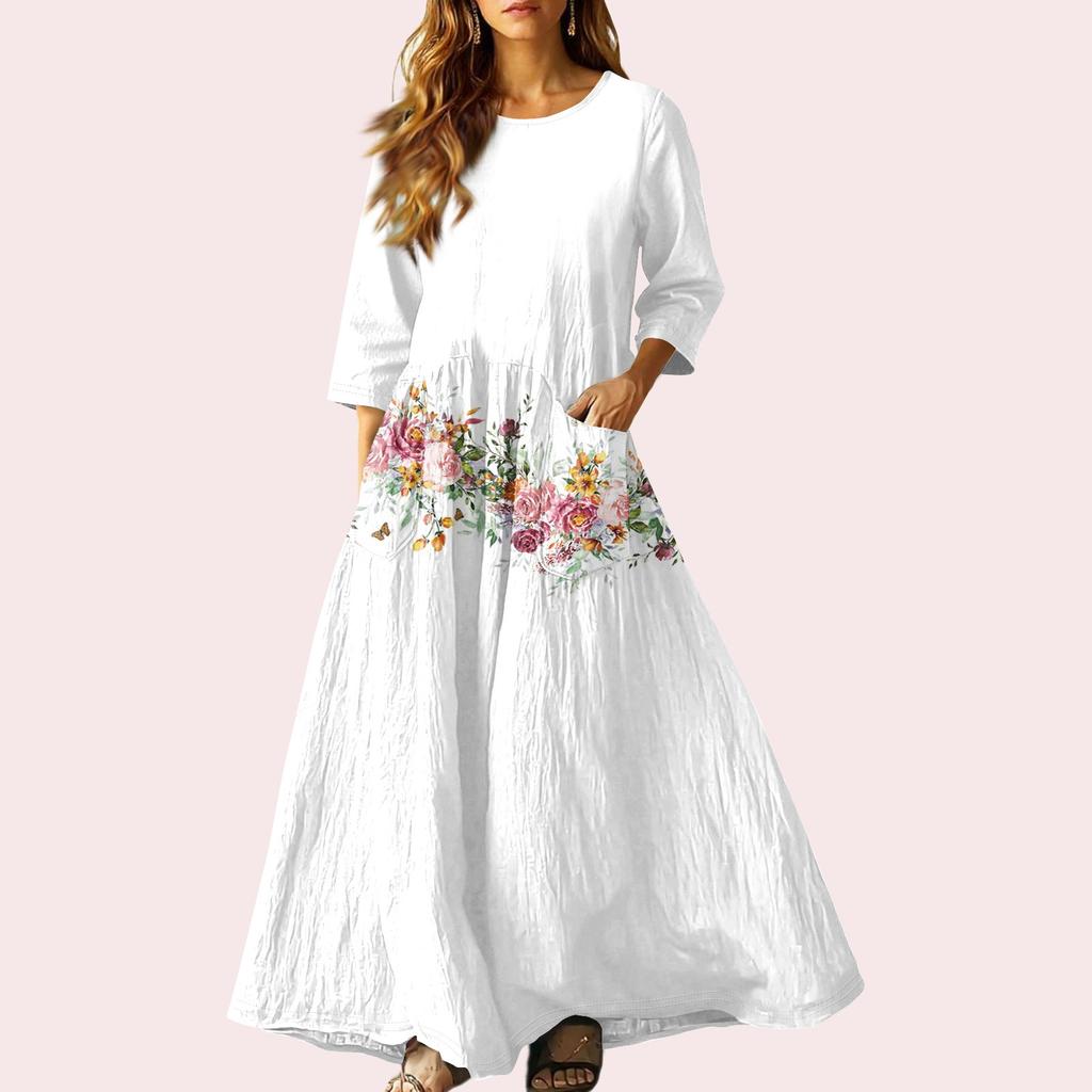 Women's Retro Ethnic Style Ribbon Embroidered Sleeveless Linen V-neck Maxi Dress