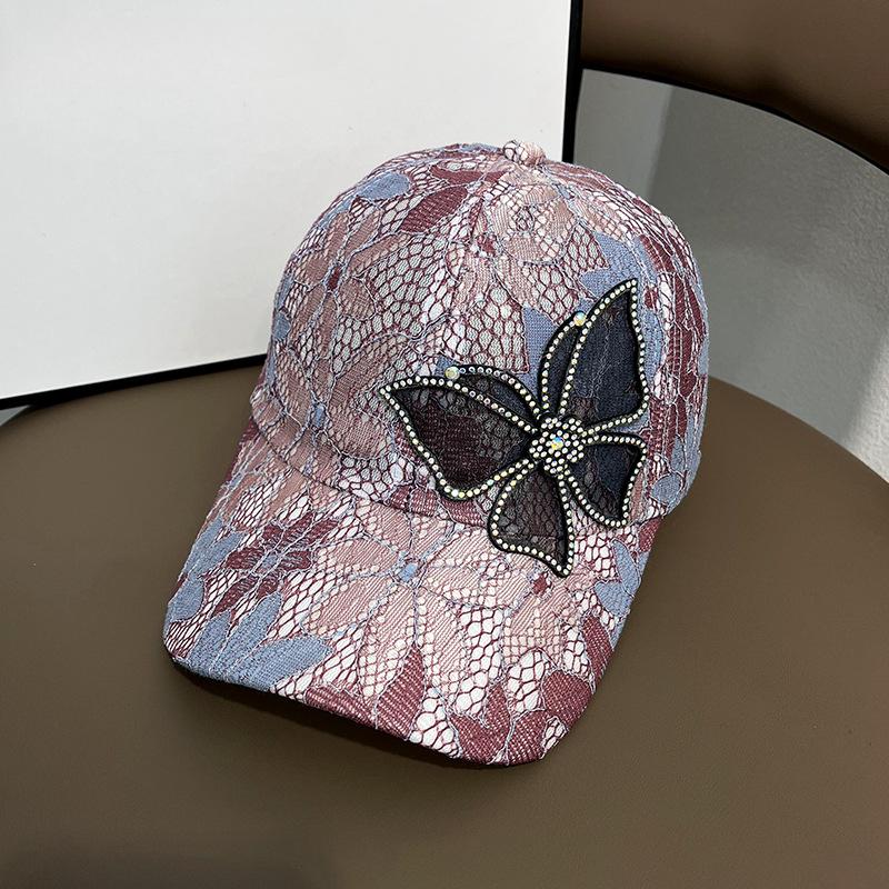 

Тонкая кружевная шляпа женская дышащая солнцезащитная бейсболка с бабочкой и водным бриллиантом уличная мода универсальные модные козырьки